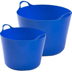 Flexibele emmers - 2x stuks - 14 liter en 39 liter - blauw - Wasmanden