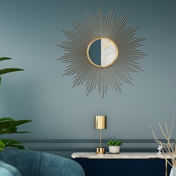 WOMO-DESIGN Decoratieve wandspiegel goud, Ø 75 cm, gemaakt van glas met metalen lijst