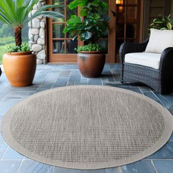 Rond Binnen & Buiten vloerkleed - Riza - Kader Motief - Grijs - 200 cm Ø rond