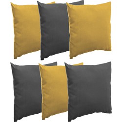Bank/sier/tuin kussens voor binnen/buiten set 6x stuks mosterd geel/antraciet 40 x 40 cm - Sierkussens