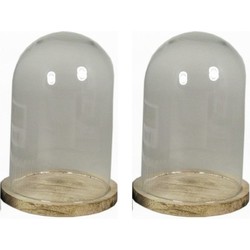 2x Presentatie stolpen van glas op houten bord 22 cm - Decoratieve stolpen