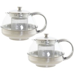 Set van 2x stuks theepotten van glas en RVS 600 ml met filter/infuser en handvat - Theepotten