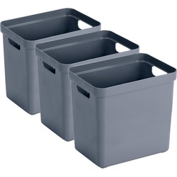 3x stuks donkerblauwe opbergboxen/opbergmanden 25 liter kunststof - Opbergbox