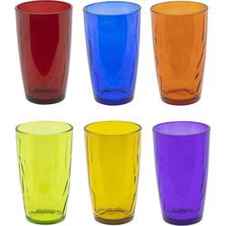 HI Waterglazen/drinkglazen Coloris - 6x - kleurenmix - 320 ml - Drinkglazen