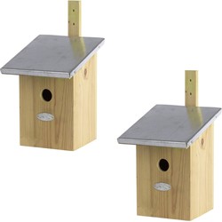 2x Vurenhouten vogelhuisjes/vogelhuizen 33 cm met spiegel dak - Vogelhuisjes