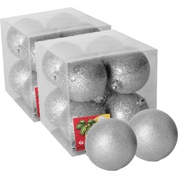 16x stuks kerstballen zilver glitters kunststof 7 cm - Kerstbal