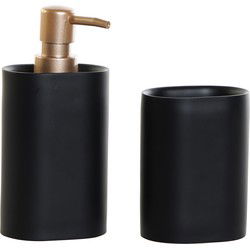 Items Badkameraccessoires - zeeppompje en beker - zwart/rose goud - Badkameraccessoireset