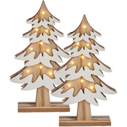 Set van 2x stuks houten kerstboompjes decoratie van 25 cm met LED verlichting - Houten kerstbomen