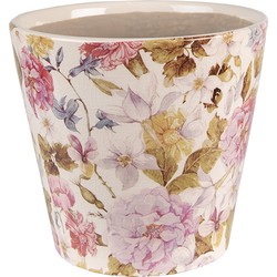 Clayre & Eef Bloempot  Ø 17x16 cm Roze Beige Keramiek Bloemen Bloempot binnen