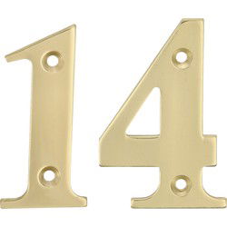AMIG Huisnummer 14 - massief messing - 5cm - incl. bijpassende schroeven - gepolijst - goudkleur - Huisnummers