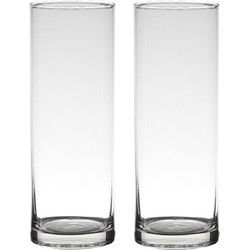 Hakbijl Glass Cilinder Design Bloemenvaas - 2x - transparant - 9 x 24 cm - Vazen