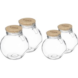 Set met 4x voorraadpotten 1,6L en 2,2L glas met houten deksel - Voorraadpot