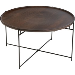 J-line - Tafel Rond Ijzer/mangohout Bruin/zwart - 80x80x42cm