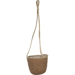 Hangende plantenpot/bloempot van jute/zeegras diameter 19 cm en hoogte 17 cm camel bruin - Plantenpotten