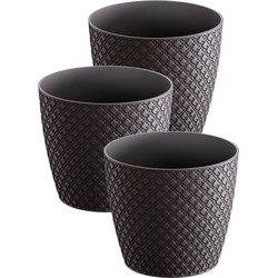 3x stuks orient stijl plantenpot/bloempot kunststof dia 13 cm en hoogte 11 cm antraciet grijs - Plantenpotten