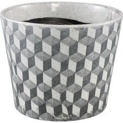 PTMD Beire Black white terracotta pot round geo print X
