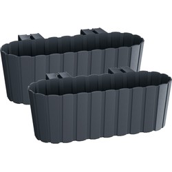 Plantenbak met haken antraciet grijs - 4x - 38cm - kunststof - balkon - Plantenbakken