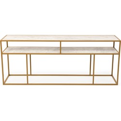 Stalux Side-table 'Teun' 200cm, kleur goud / wit marmer