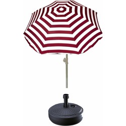 Rood gestreepte strand/tuin basic parasol van nylon 180 cm + parasolvoet antraciet - Parasols