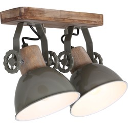 Industriële tweelichts plafondlamp Mexlite Gearwood Groen