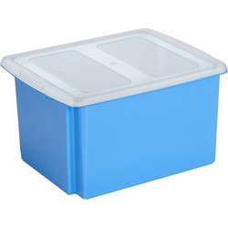 Sunware opslagbox kunststof 32 liter blauw 45 x 36 x 24 cm met deksel - Opbergbox