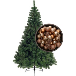 Bellatio Decorations kunst kerstboom 180 cm met kerstballen camel bruin - Kunstkerstboom