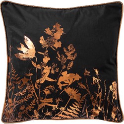 Dutch Decor DALIA - Sierkussen 45x45 cm - metallic design - met bloemen - Raven - zwart - Dutch Decor