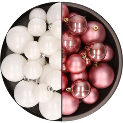 Kerstversiering kunststof kerstballen mix oud roze/winter wit 4-6-8 cm pakket van 68x stuks - Kerstbal