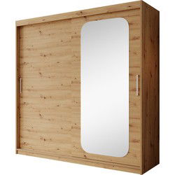 Meubella - Kledingkast Pete - Eiken - 200 cm - Met spiegel