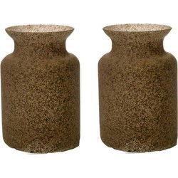 Bloemenvaas Dubai - 2x - beige/zand graniet - glas - D14 x H20 cm - Vazen