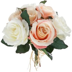 Atmosphera kunstbloemen boeket 7 roze/witte rozen 30 cm - Kunstbloemen