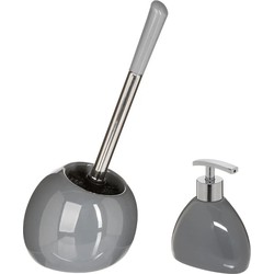 WC-/toiletborstel en houder - donkergrijs - met zeeppompje 300 ml - Badkameraccessoireset