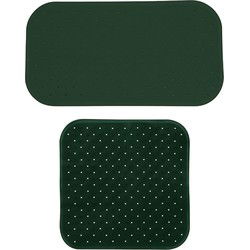 MSV Douche/bad anti-slip matten set badkamer - rubber - 2x stuks - donkergroen - 2 formaten - Badmatjes