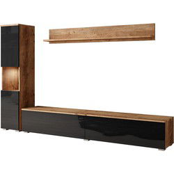 Meubella - Wandmeubel Pure - Zwart - Donker eiken