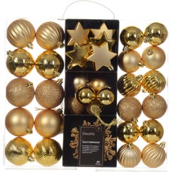 Decoris kerstballen en kersthangers - 40x - kunststof - goud - mix - Kerstbal