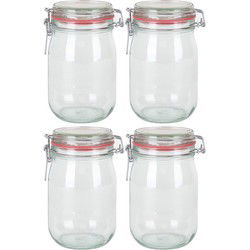 Weckpot/inmaakpot - 4x - glas - 1000 ml - beugelsluiting - transparant - Weckpotten
