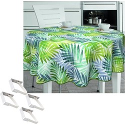 Tropische palmbladeren print tafelkleden/tafelzeilen 160 cm rond met 4x tafelkleedklemmen - Tafelzeilen