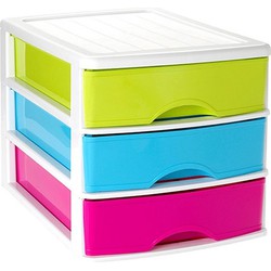 Ladeblok/bureau organizer met 3 lades multi-color/wit L 35,5 x B 27 x H 26 cm - Ladeblok