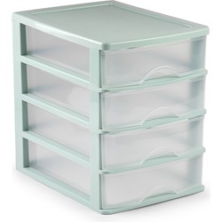 Ladeblok/bureau organizer met 4 lades groen/transparant L 35,5 x B 27 x H 35 cm - Ladeblok