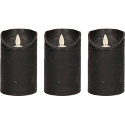 3x LED kaarsen/stompkaarsen zwart met dansvlam 12,5 cm - LED kaarsen