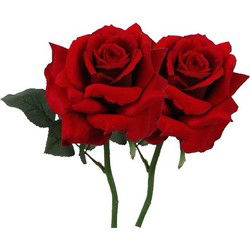 2 x Kunstbloemen steelbloem rode roos deluxe 31 cm - Kunstbloemen