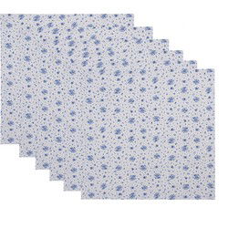 Clayre & Eef Servetten Katoen Set van 6 Wit Blauw Katoen Roosjes