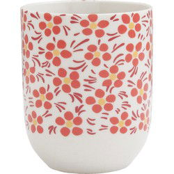 Clayre & Eef Mok  100 ml Rood Porselein Rond Bloemen Theemok