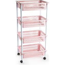 Opberger/organiser trolley/roltafel met 4 manden 85 cm oud roze - Opberg trolley