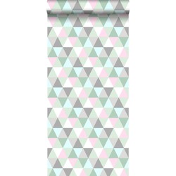 Walls4You behang grafische driehoeken groen, grijs en roze - 53 cm x 10,05 m - 935280