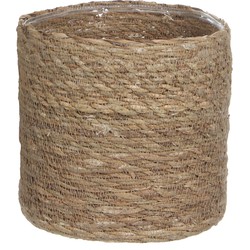 Mica Decorations Plantenmand - rotan - naturel met bruin - 20 cm - Plantenpotten