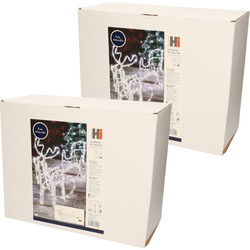 Set van 2x stuks kerstverlichting Led figuren voor buiten rendier met slee 160 leds helder wit - kerstverlichting figuur