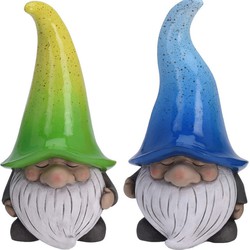 Tuinkabouters - 2x - polystone - 23 cm - gnooms - blauw/groen - Tuinbeelden