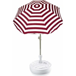 Rood gestreepte strand/tuin basic parasol van nylon 180 cm + parasolvoet wit - Parasols