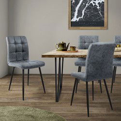Eetkamerstoel set van 4 vierkant gewatteerd met rugleuning antraciet Keukenstoel met kunstlederen bekleding ML-Design